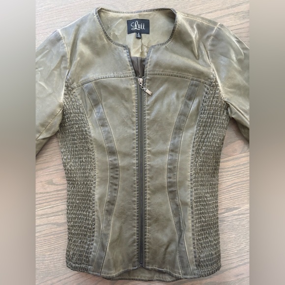 Luii Dark Green Olive Faux Leather Jacket Women’s Size Small - Picture 10 of 10